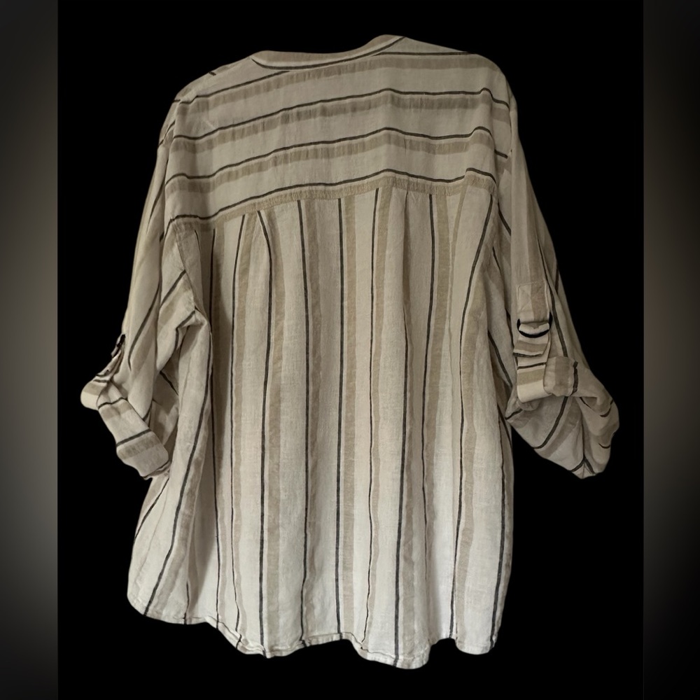 Vince Camuto Striped Beige Button-Up Blouse - Picture 3 of 5